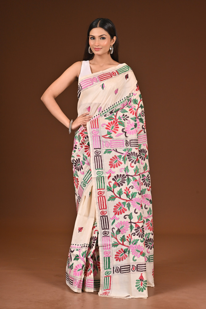 PURE  SILK KANTHA SAREE