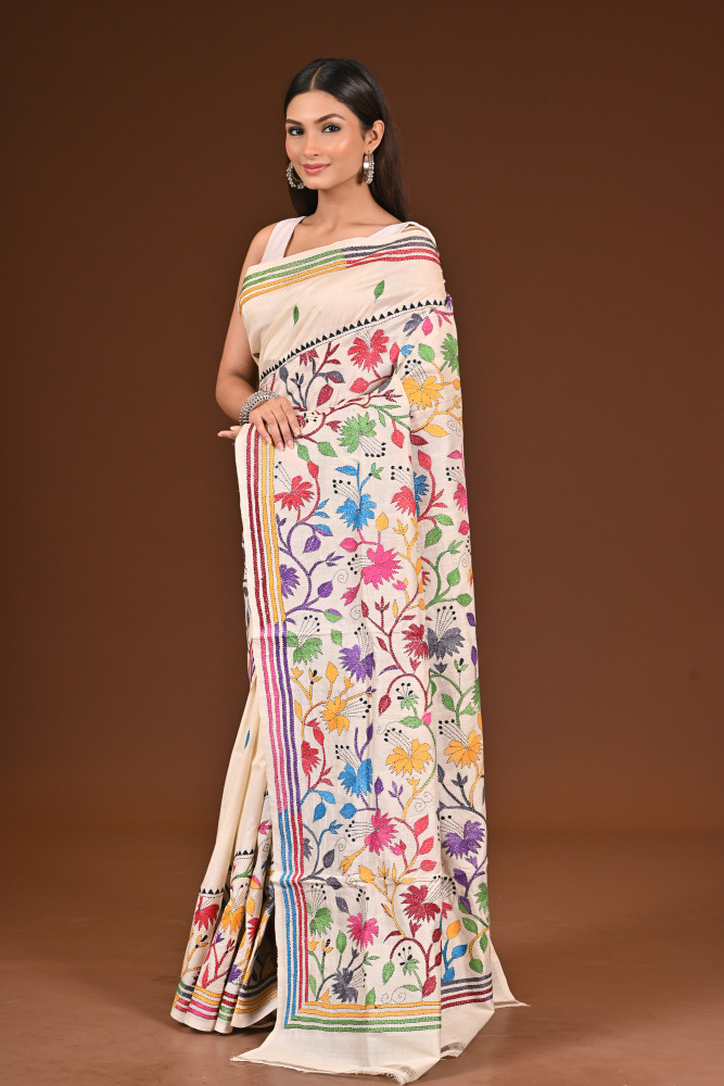 PURE  SILK KANTHA SAREE