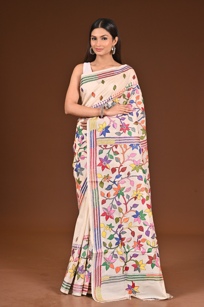 PURE  SILK KANTHA SAREE