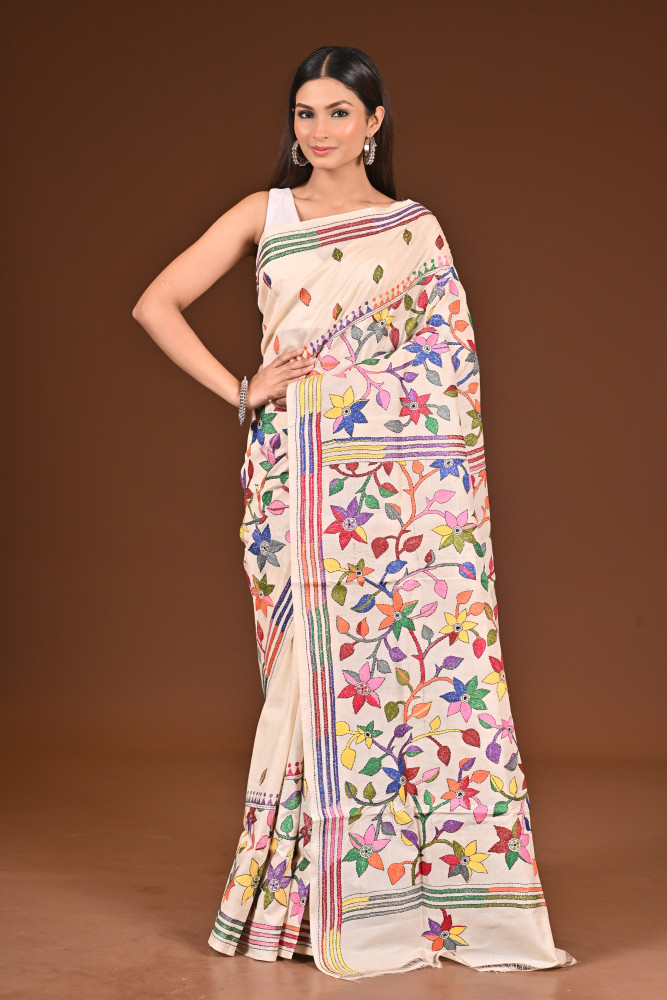 Image of PURE  SILK KANTHA SAREE
