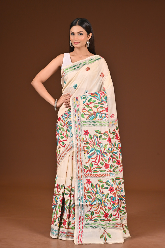 Image of PURE  SILK KANTHA SAREE
