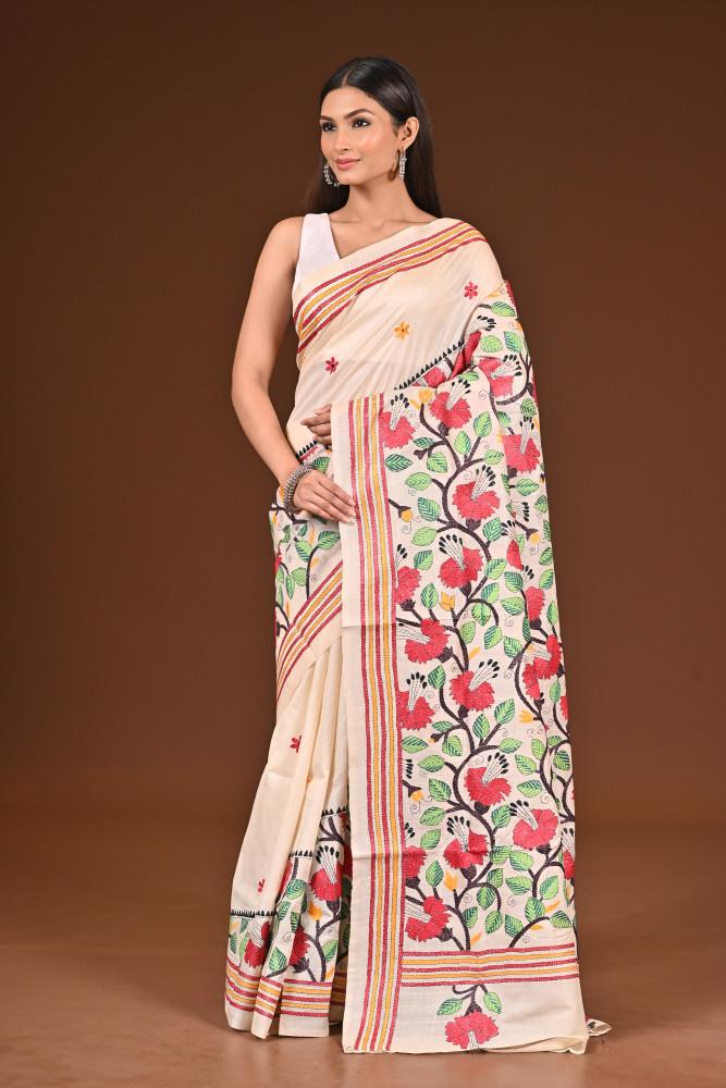 PURE  SILK KANTHA SAREE