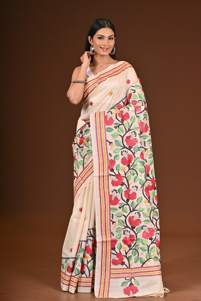 Image of PURE  SILK KANTHA SAREE