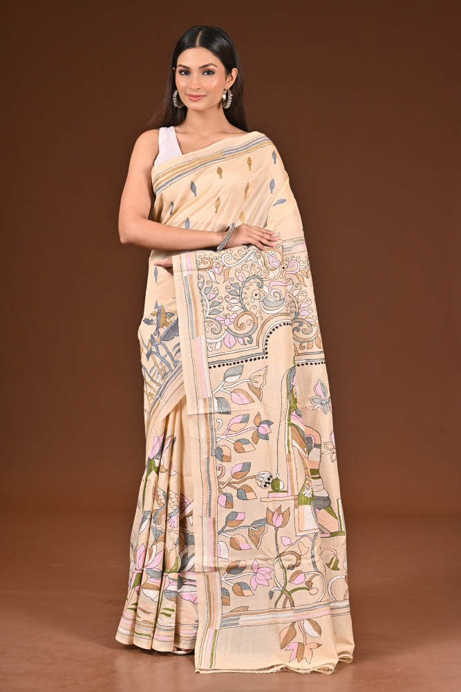 Image of PURE  SILK KANTHA SAREE