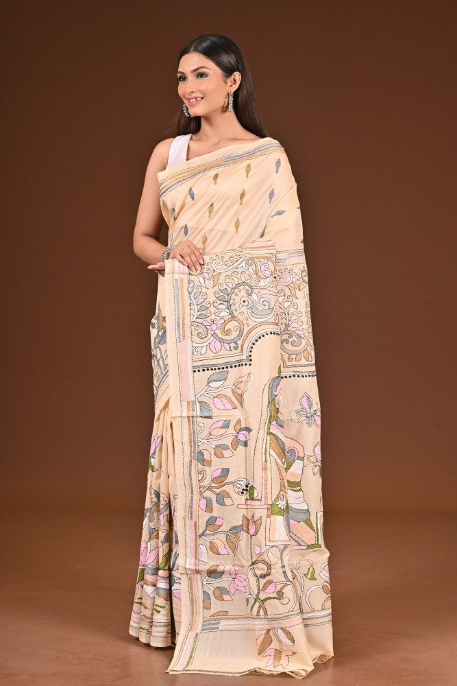 PURE  SILK KANTHA SAREE