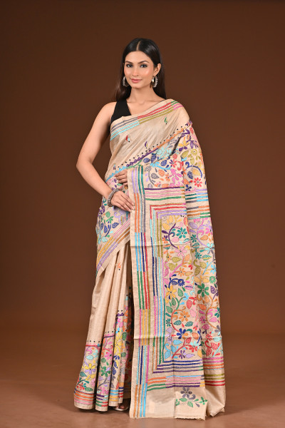 PURE  SILK KANTHA SAREE