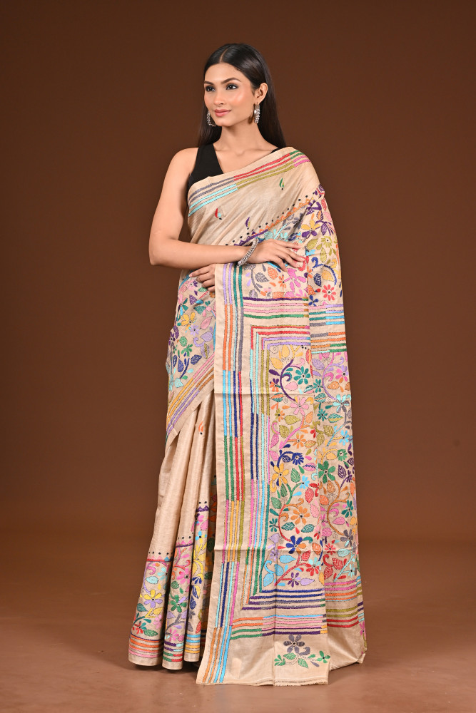 PURE  SILK KANTHA SAREE