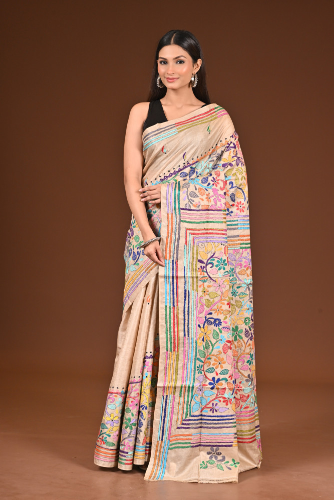 Image of PURE  SILK KANTHA SAREE