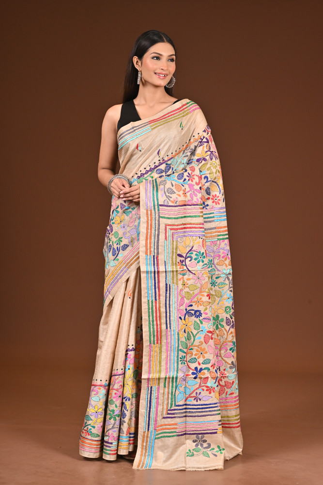 PURE  SILK KANTHA SAREE