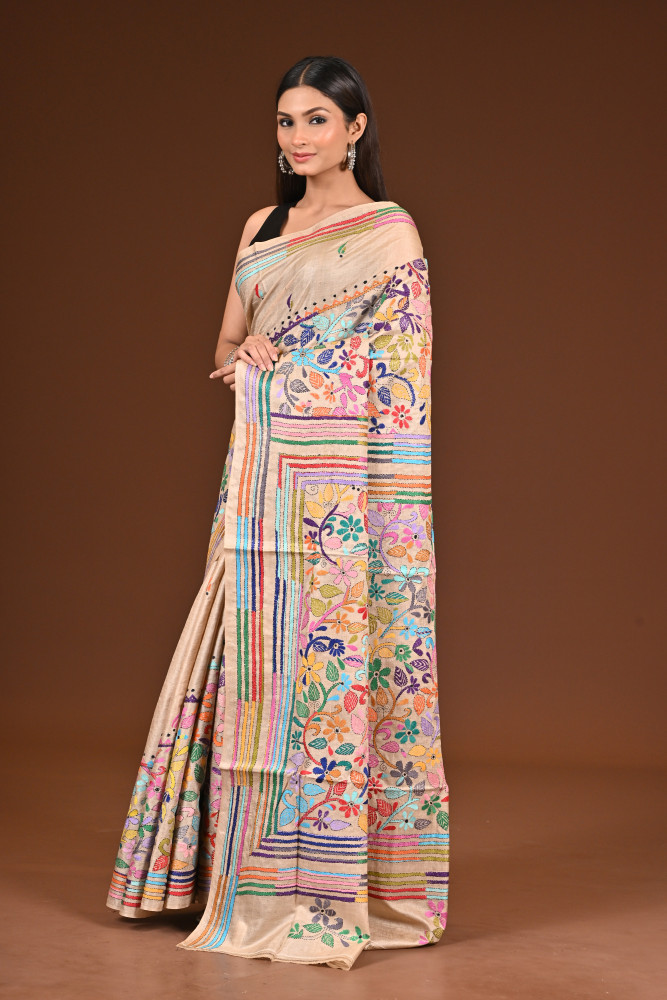 PURE  SILK KANTHA SAREE