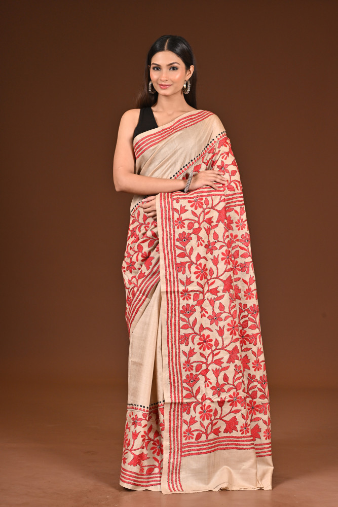Image of PURE  SILK KANTHA SAREE