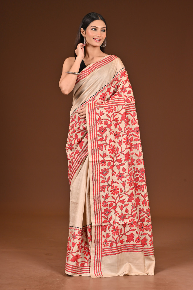PURE  SILK KANTHA SAREE