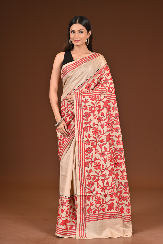 PURE  SILK KANTHA SAREE