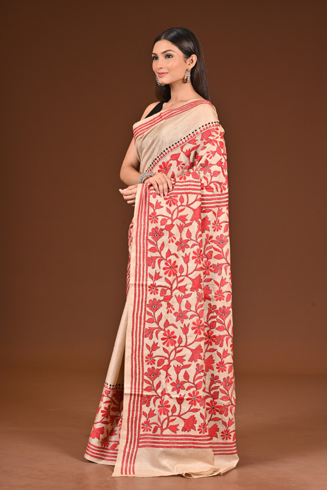 PURE  SILK KANTHA SAREE