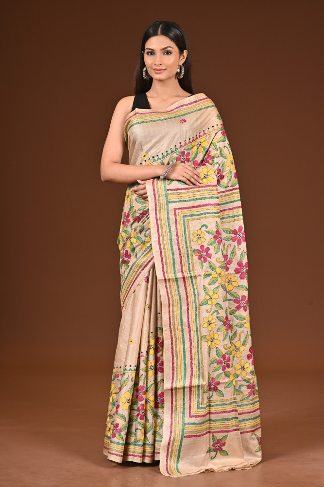 Image of PURE  SILK KANTHA SAREE