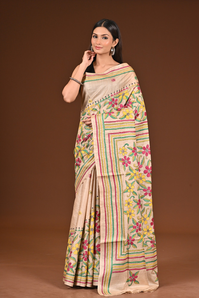 PURE  SILK KANTHA SAREE