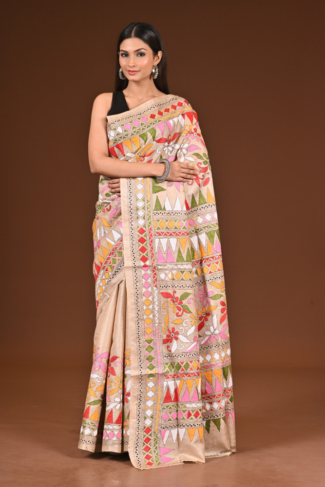 Image of TUSSAR SILK KANTHA SAREE