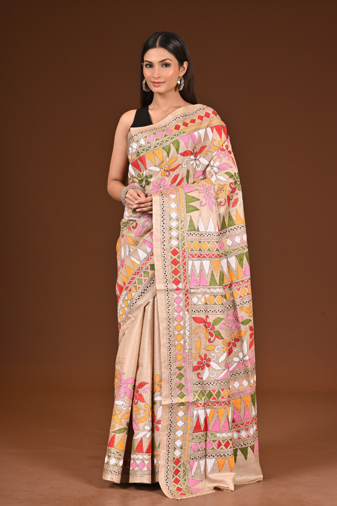 TUSSAR SILK KANTHA SAREE