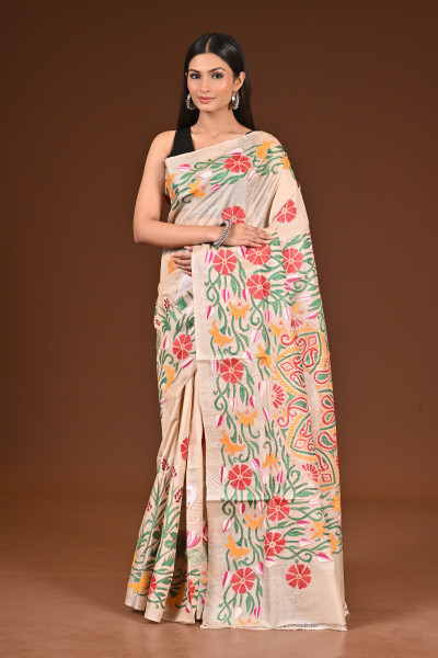 TUSSAR SILK KANTHA SAREE