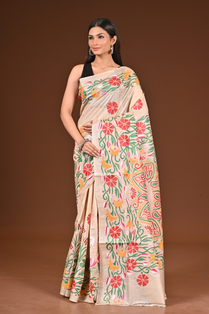 TUSSAR SILK KANTHA SAREE