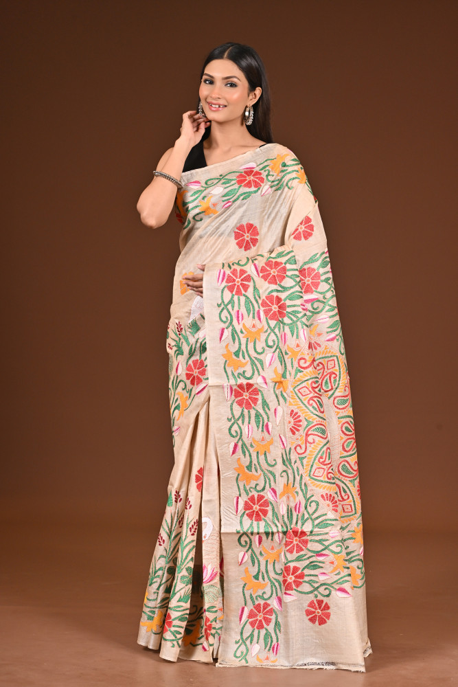 TUSSAR SILK KANTHA SAREE