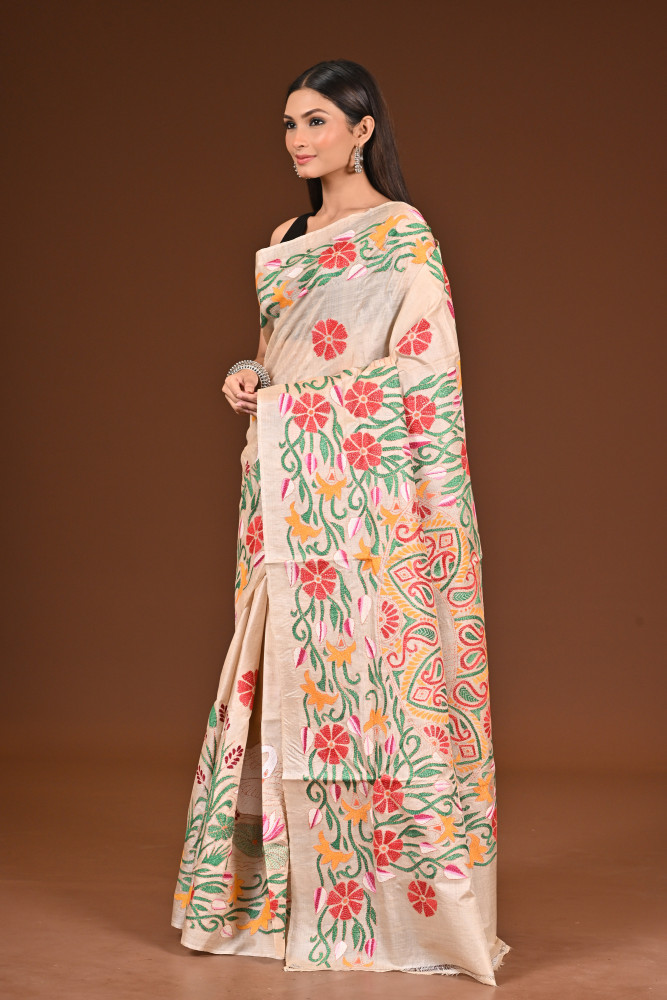 TUSSAR SILK KANTHA SAREE