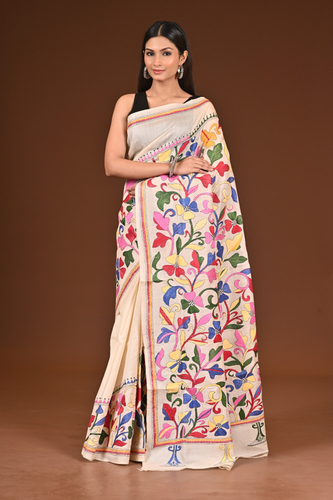PURE  SILK KANTHA SAREE