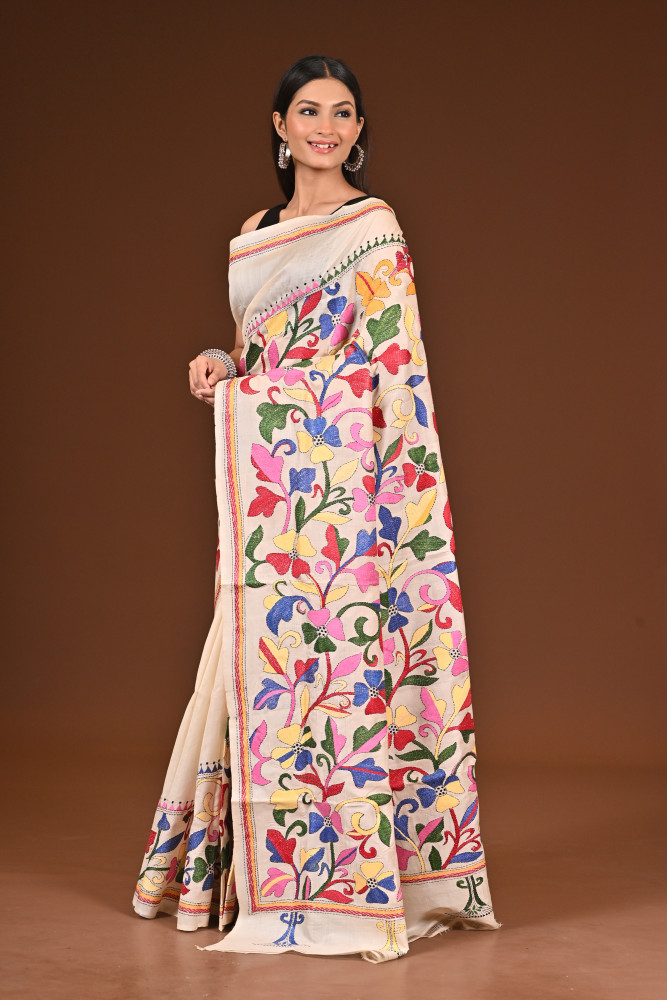 Image of PURE  SILK KANTHA SAREE