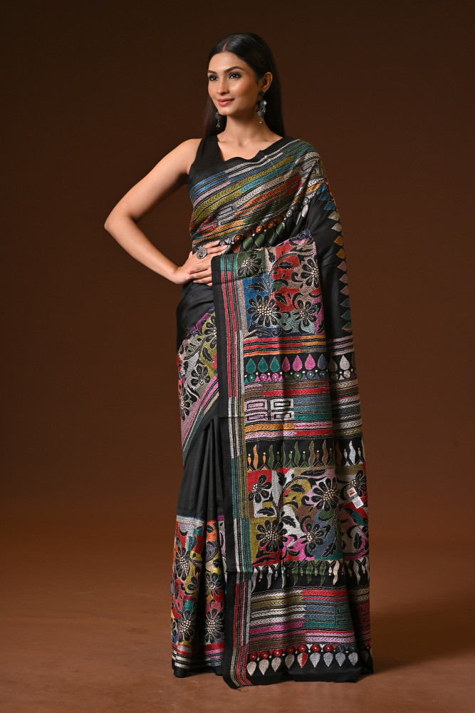 Image of PURE  SILK KANTHA SAREE