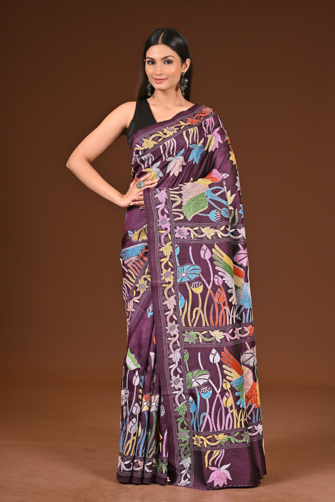 Image of PURE  SILK KANTHA SAREE