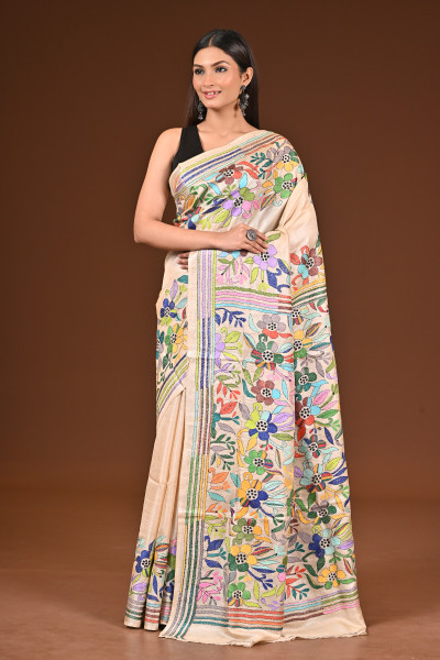 PURE  SILK KANTHA SAREE