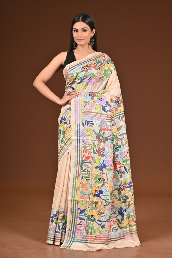 Image of PURE  SILK KANTHA SAREE