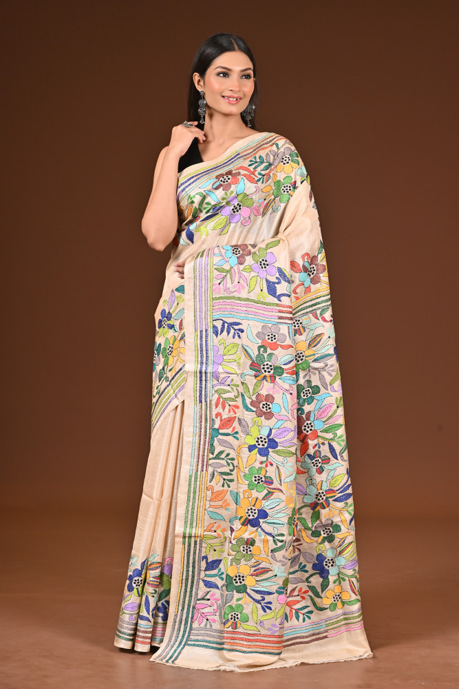 PURE  SILK KANTHA SAREE