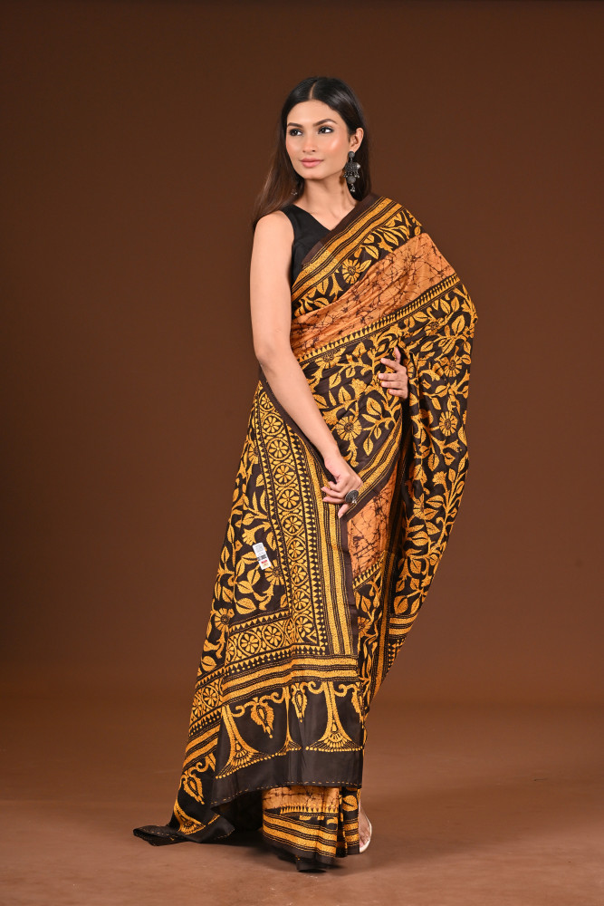 PURE SILK BATIK KANTHA SAREE