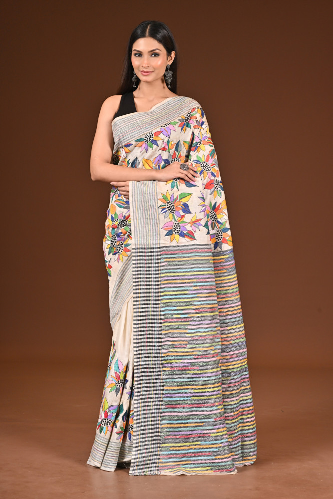 PURE SILK JALCHURI ALLOVER  KANTHA SAREE