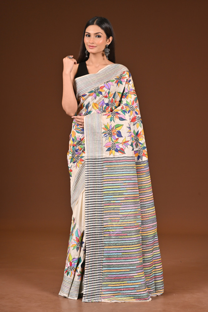 Image of PURE SILK JALCHURI ALLOVER  KANTHA SAREE