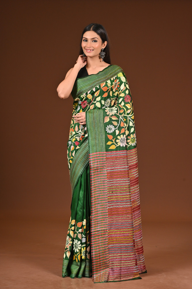 Image of PURE SILK JALCHURI ALLOVER  KANTHA SAREE