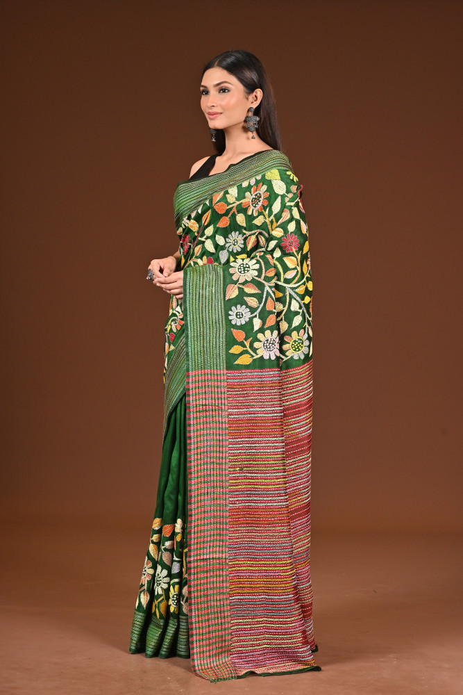 PURE SILK JALCHURI ALLOVER  KANTHA SAREE