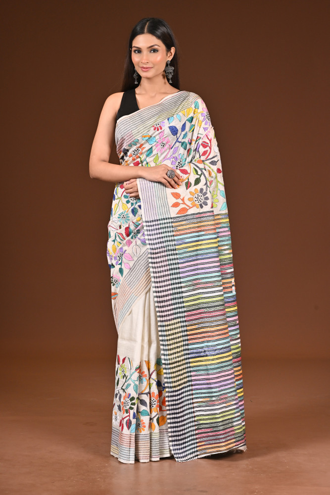 PURE SILK JALCHURI ALLOVER  KANTHA SAREE