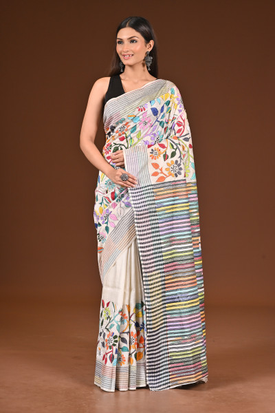 PURE SILK JALCHURI ALLOVER  KANTHA SAREE