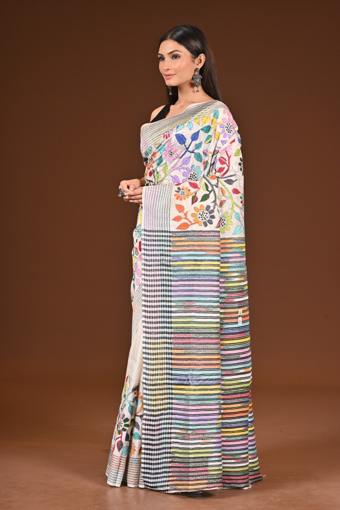 PURE SILK JALCHURI ALLOVER  KANTHA SAREE