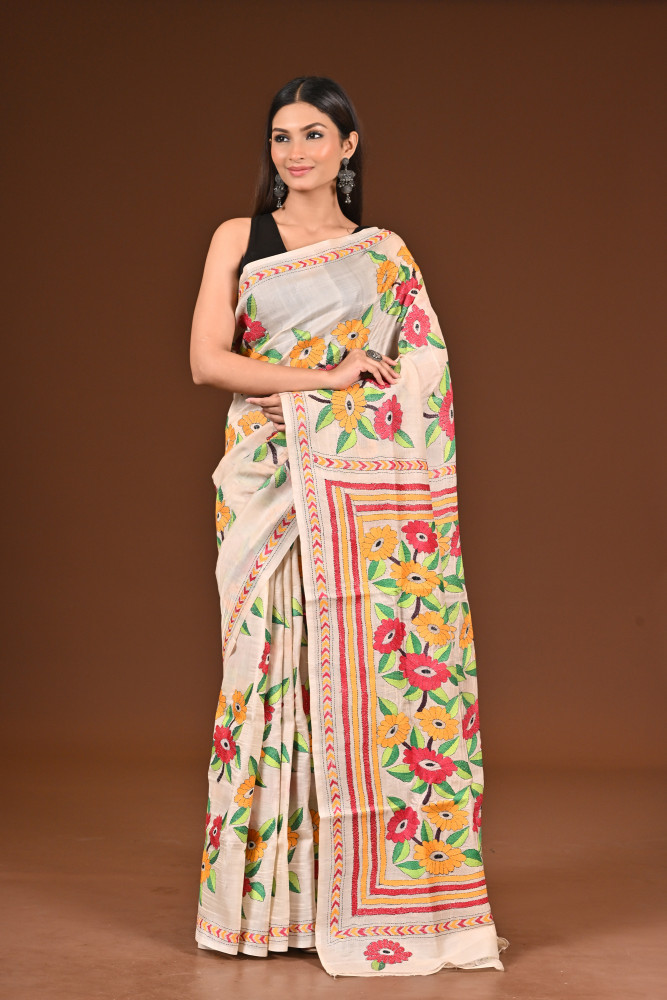 Image of PURE  SILK KANTHA SAREE