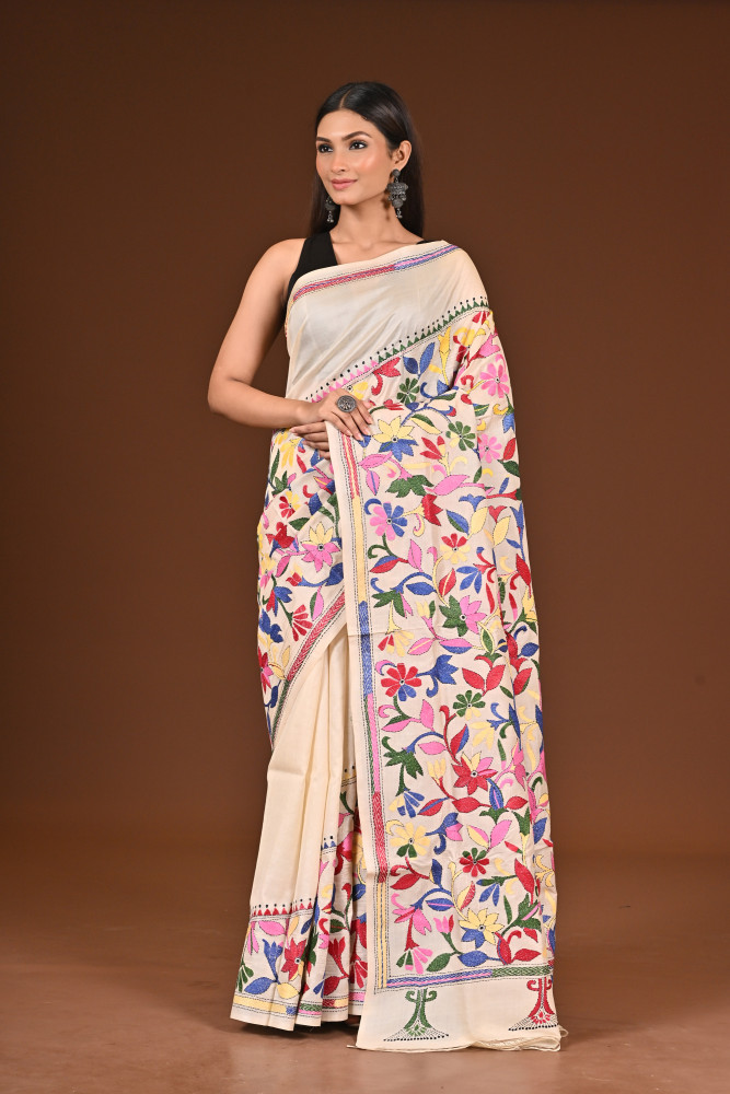 PURE  SILK KANTHA SAREE