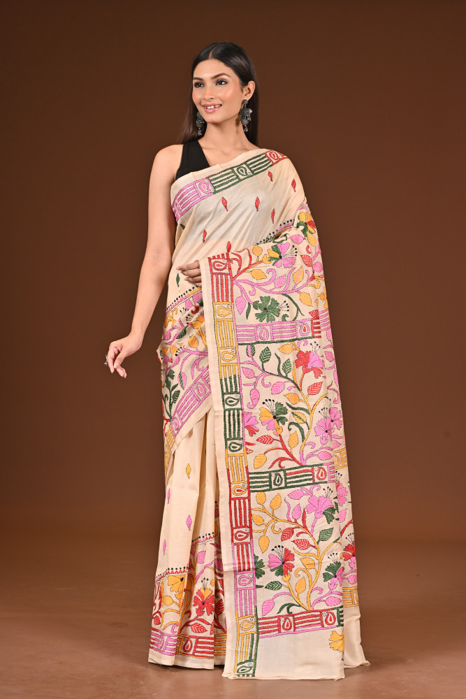 PURE  SILK KANTHA SAREE