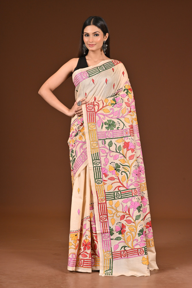 Image of PURE  SILK KANTHA SAREE