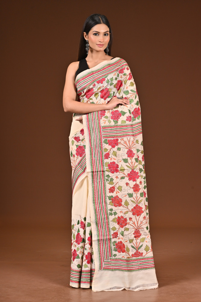 Image of PURE  SILK KANTHA SAREE