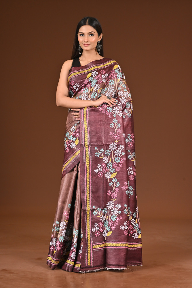 Image of PURE  SILK KANTHA SAREE