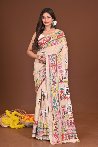 MANDIRA PURE SILK KANTHA SAREE