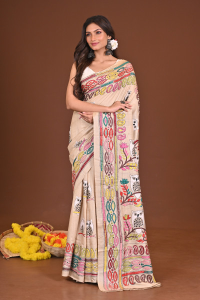 MANDIRA PURE SILK KANTHA SAREE