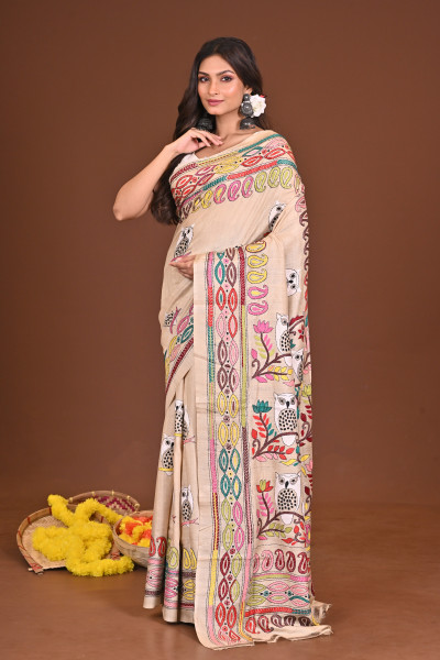 MANDIRA PURE SILK KANTHA SAREE